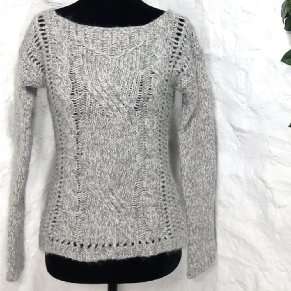 Berretti Marled Cable Knit Sweater Anthropologie Gray Made in Italy M